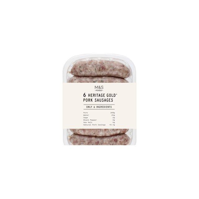 M&S Only 6 Ingredients Heritage Gold Pork Sausages