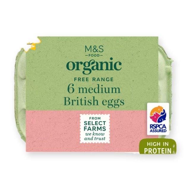 M&S Organic British 6 Medium Free Range Eggs