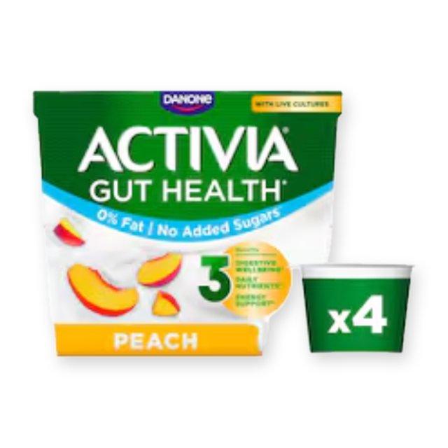 Activia Peach No Added Sugar Fat Free Gut Health Yoghurt Multipack