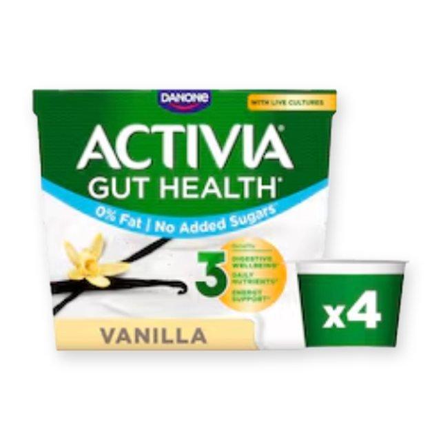 Activia Vanilla No Added Sugar Fat Free Gut Health Yoghurt Multipack