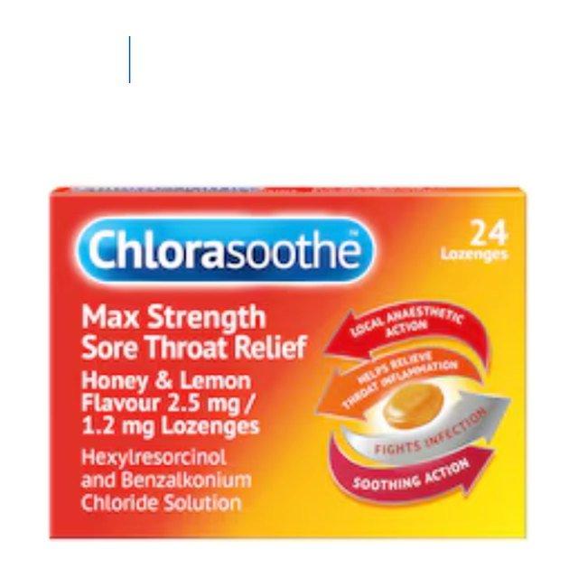 Chlorasoothe Max Strength Sore Throat Relief Honey & Lemon Flavour