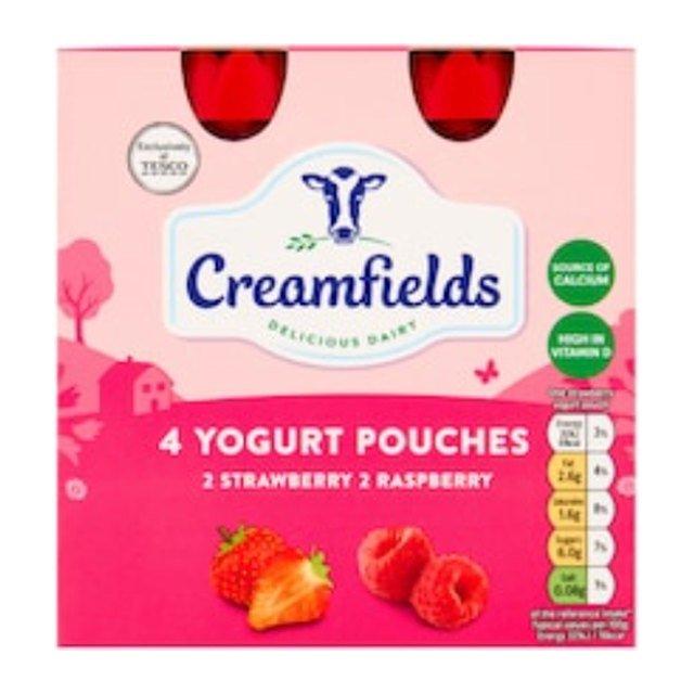 Creamfields 4 Pack Strawberry Raspberry Yogurt Pouches