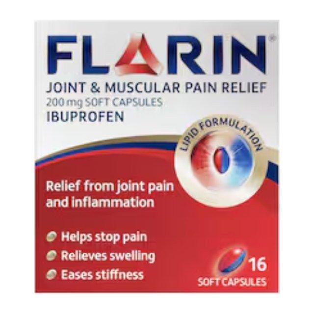 Flarin Joint & Muscular Pain Relief Soft Capsules - Ibuprofen 200 mg x 16 soft capsules