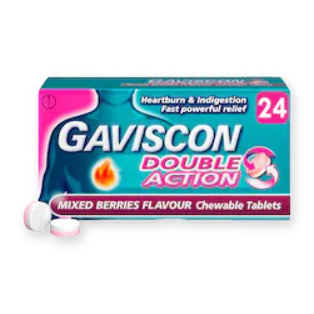Gaviscon Double Action Mixed Berries Chewable Heartburn & Indigestion Tablets 24s