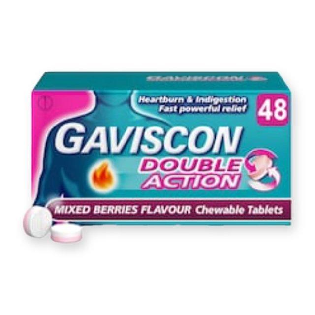 Gaviscon Double Action Mixed Berries Chewable Heartburn & Indigestion Tablets 48s