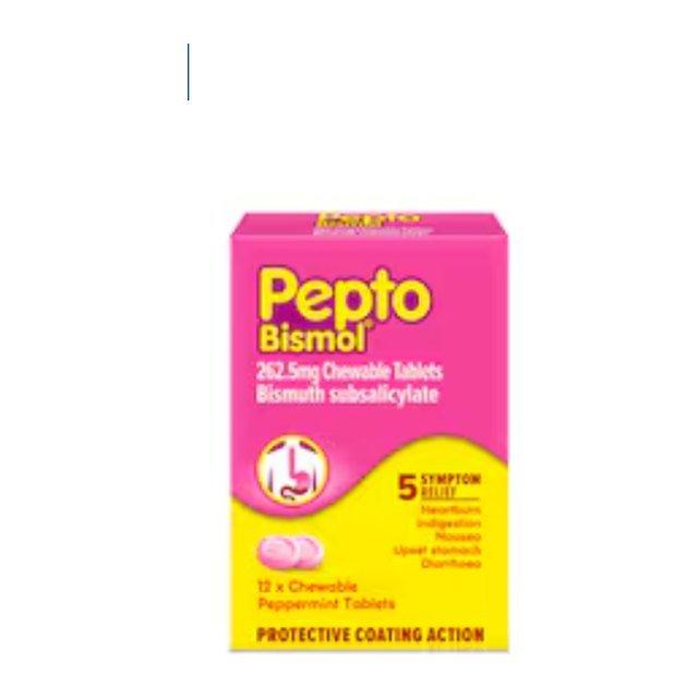 Pepto Bismol Protective Coating Action Peppermint 12 Tablets