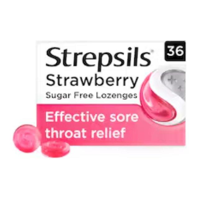 Strepsils Sugar Free Sore Throat Lozenges - Strawberry