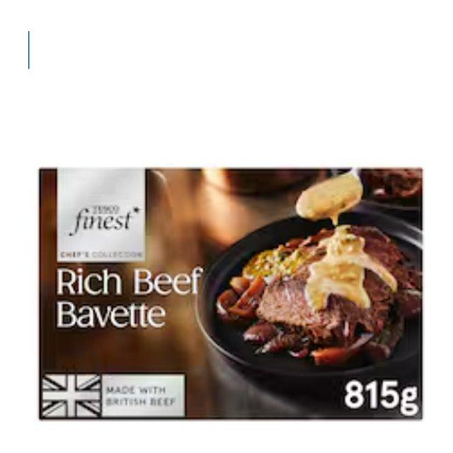 Tesco Finest Chef's Collection Rich Beef Bavette with Braised Onions, a Shiltake Diane sauce and Chive Salsa