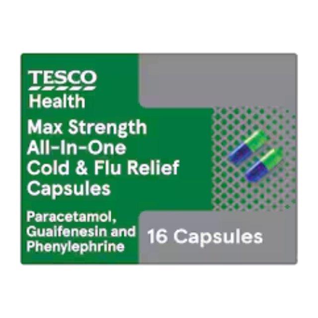 Tesco Health Max Strength All-In-One Cold & Flu Relief Capsules