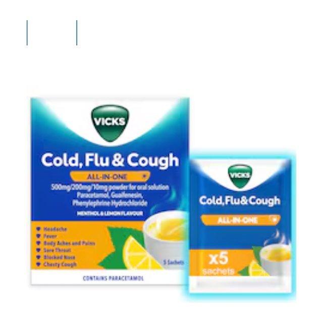 Vicks Cold, Flu & Cough All-in-One Menthol Lemon Flavour