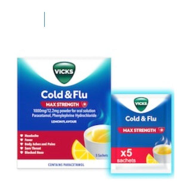 Vicks Cold & Flu Max Strength Lemon Flavour